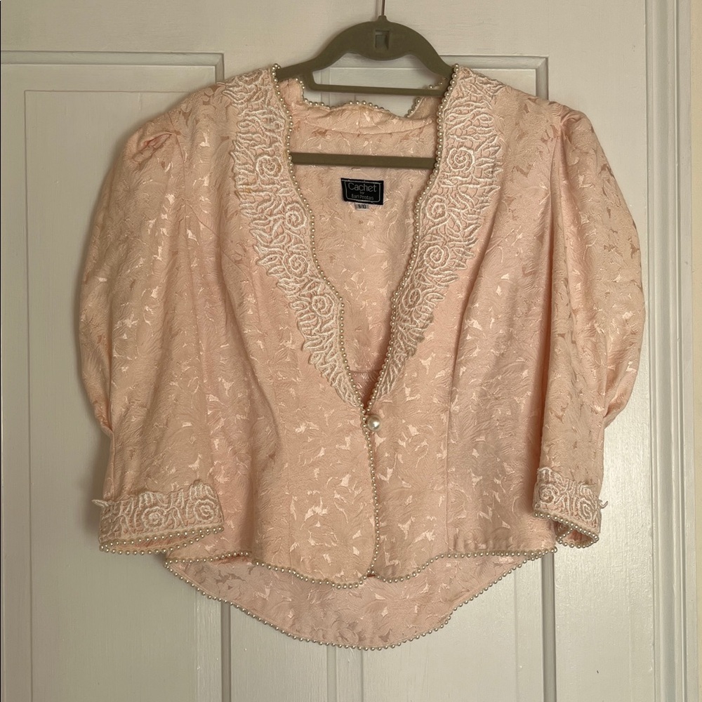 Vintage 80s Cachet by Bari Protas Light Pink Pearl Button Blazer Medium 9/10